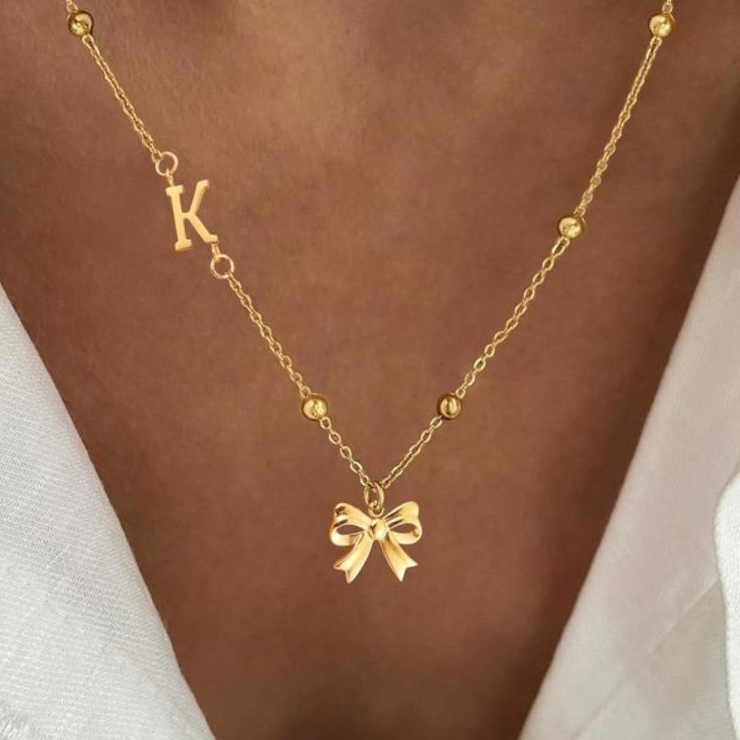 Initials Letter Bow Design Pendant Necklace