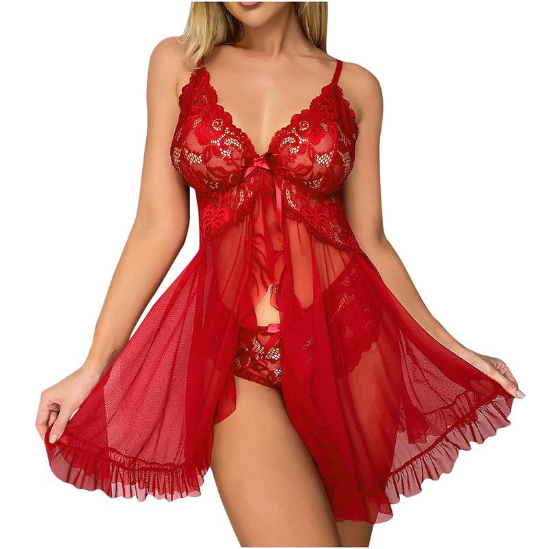 Women's Sheer Mesh Floral Lace Chemise Nightgown Babydoll Nightwear Dress Sexy V-Neck Camisole Dress Sleepwear Nightdress Matching Elegant Polyester Fabric Loungewear Skirt F Bridal airy Comfy Womenswear Basic Minimalist Purple