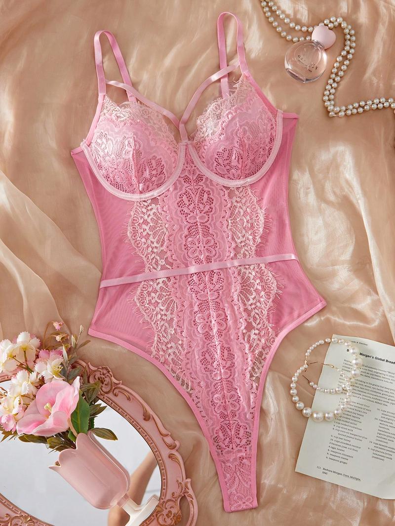 Classic Underwire Jumpsuit Ruffled right Lavender Backless Halter Fishnet Dress strappy bra contrast through design sheer drop one-piecetie sleepwear outfit woman pajama life lacey lingerie elegant nightwear button s-xxl Vintage Preppy Plaid Top Crop