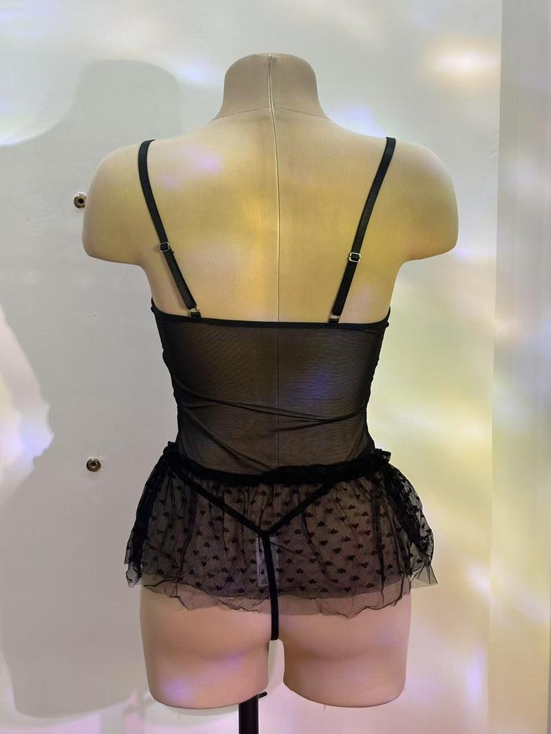 New sexy steel ring gathered temptation transparent mesh bow one-piece sexy underwear