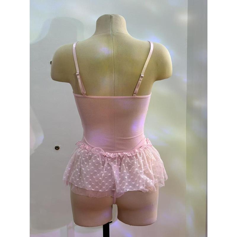 New sexy steel ring gathered temptation transparent mesh bow one-piece sexy underwear