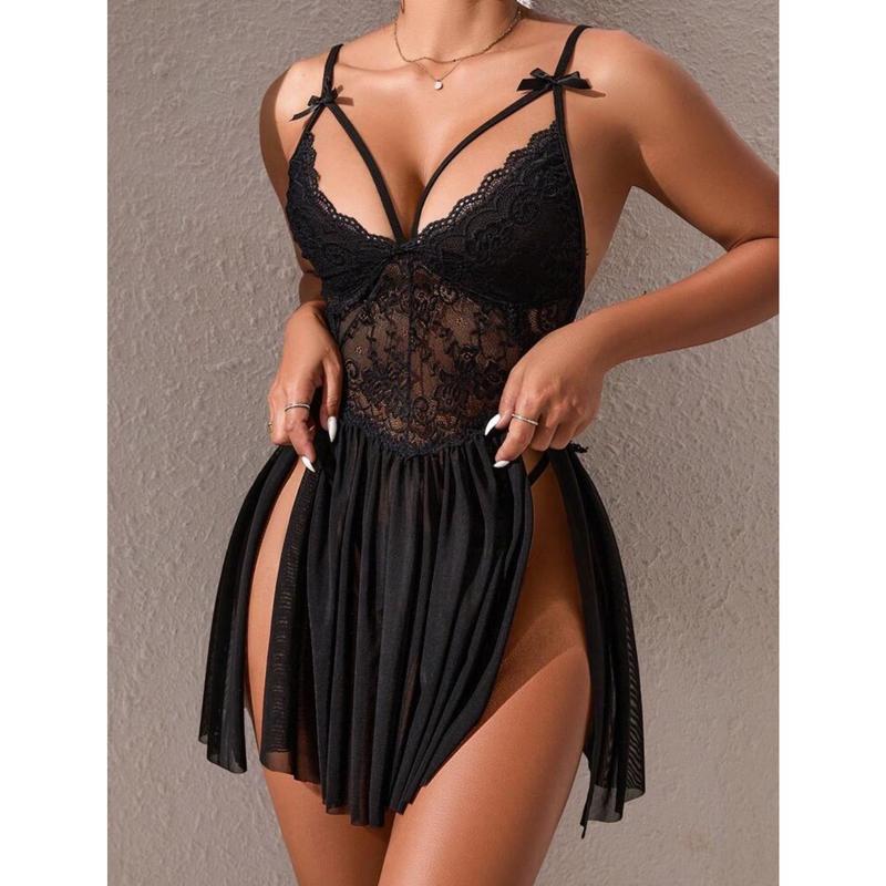 Women’s Sexy Suspender Perspective Mesh Skirt Pajamas Fabric Soft