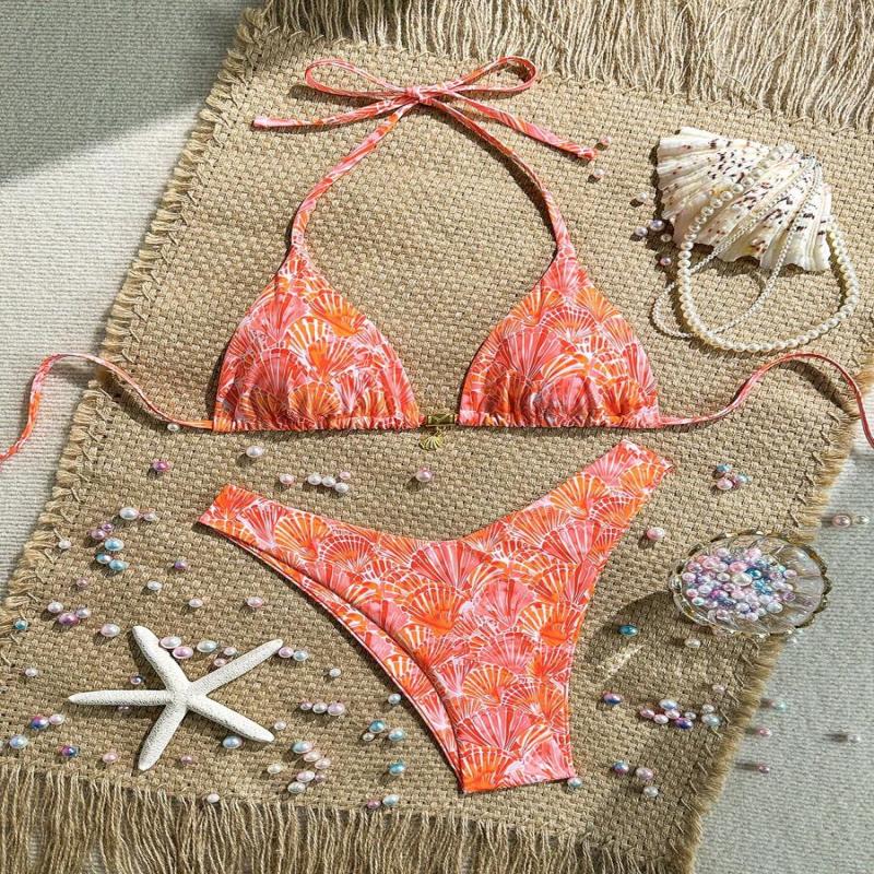 Swim Summer 2 Pieces Outfits For Women - Spaghetti Strap Random Print Top And High Cut Swim Bottoms, Beach Holiday Bikini Set