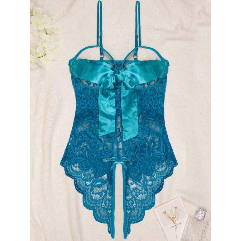 1pc Women's Sexy Lace Sheer Open Crotch Bodysuit for Party Wear