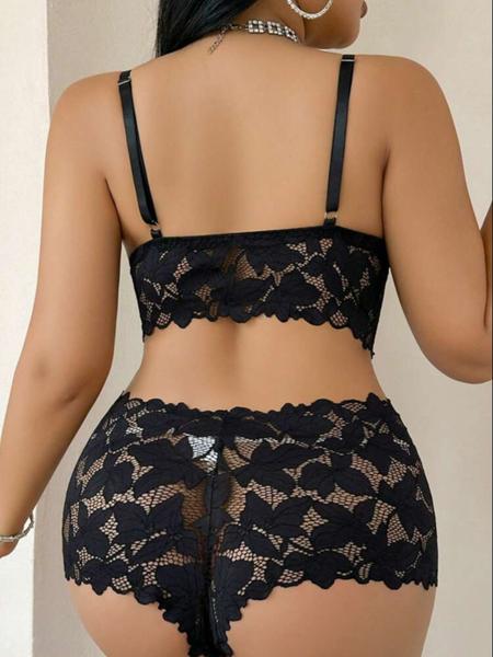 Plus Size Women's Lingerie Set with Sexy Lace Trim, Bra and Shorts Combo for Comfortable Layering, Lightweight Elegant Underwear for All-Day Wear