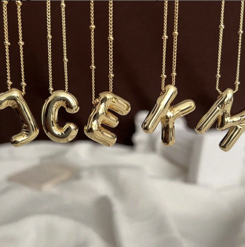 Gold bubble Initial necklace