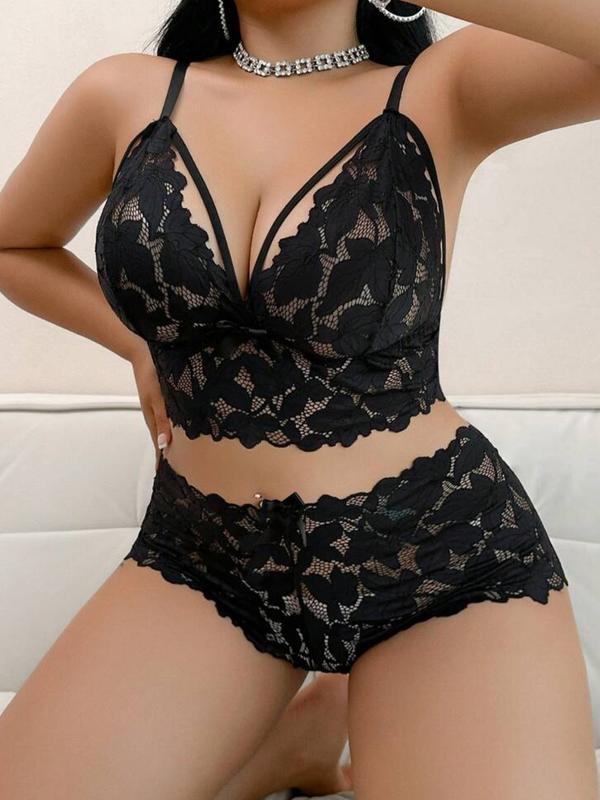 Plus Size Women's Lingerie Set with Sexy Lace Trim, Bra and Shorts Combo for Comfortable Layering, Lightweight Elegant Underwear for All-Day Wear