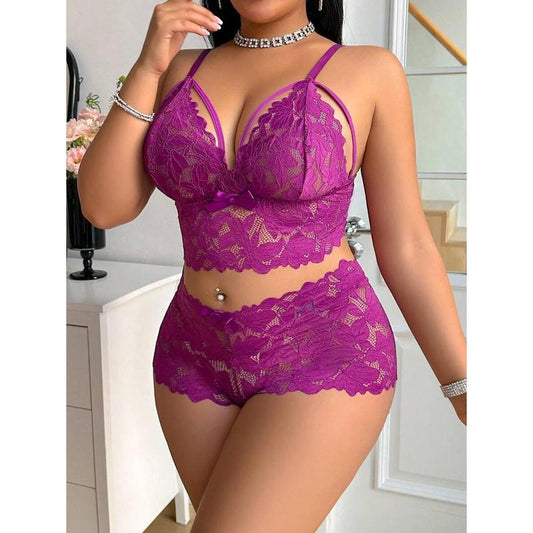2pcs Set Sexy Plus Size Women Lace Lingerie Set Bra Fabric