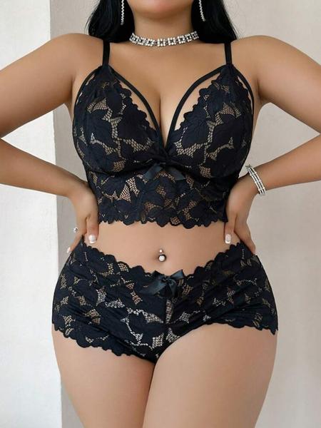 Plus Size Women's Lingerie Set with Sexy Lace Trim, Bra and Shorts Combo for Comfortable Layering, Lightweight Elegant Underwear for All-Day Wear