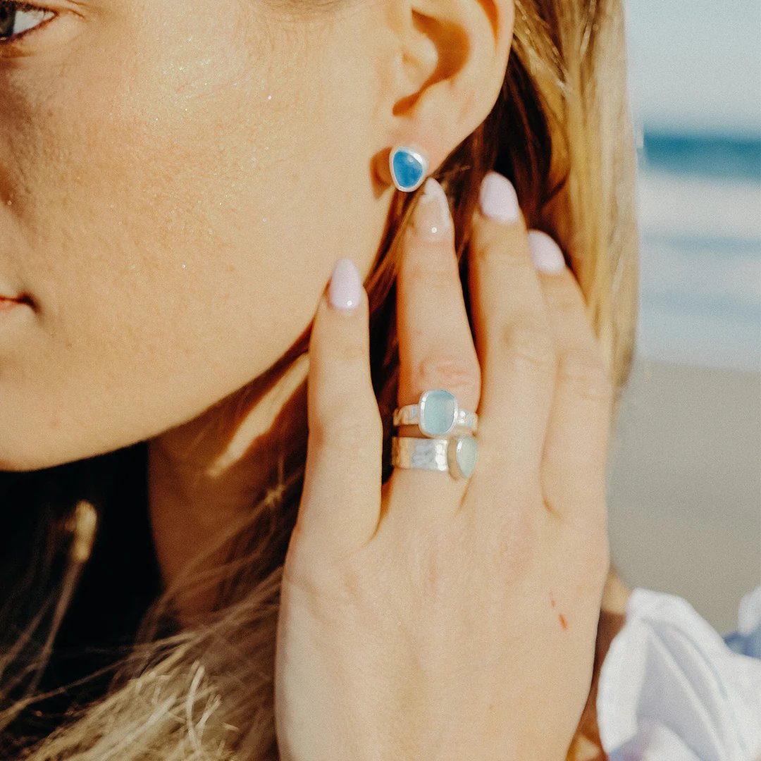 ✨Thalassophile Irregular Sea Glass Wide Band Ring(🎁Perfect Gift)