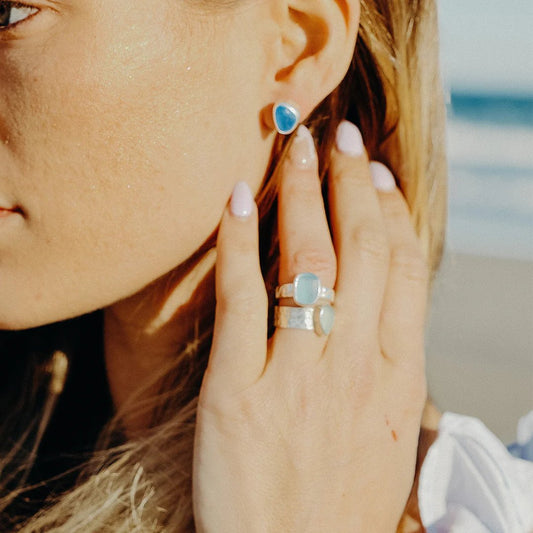 ✨Thalassophile Irregular Sea Glass Wide Band Ring(🎁Perfect Gift)