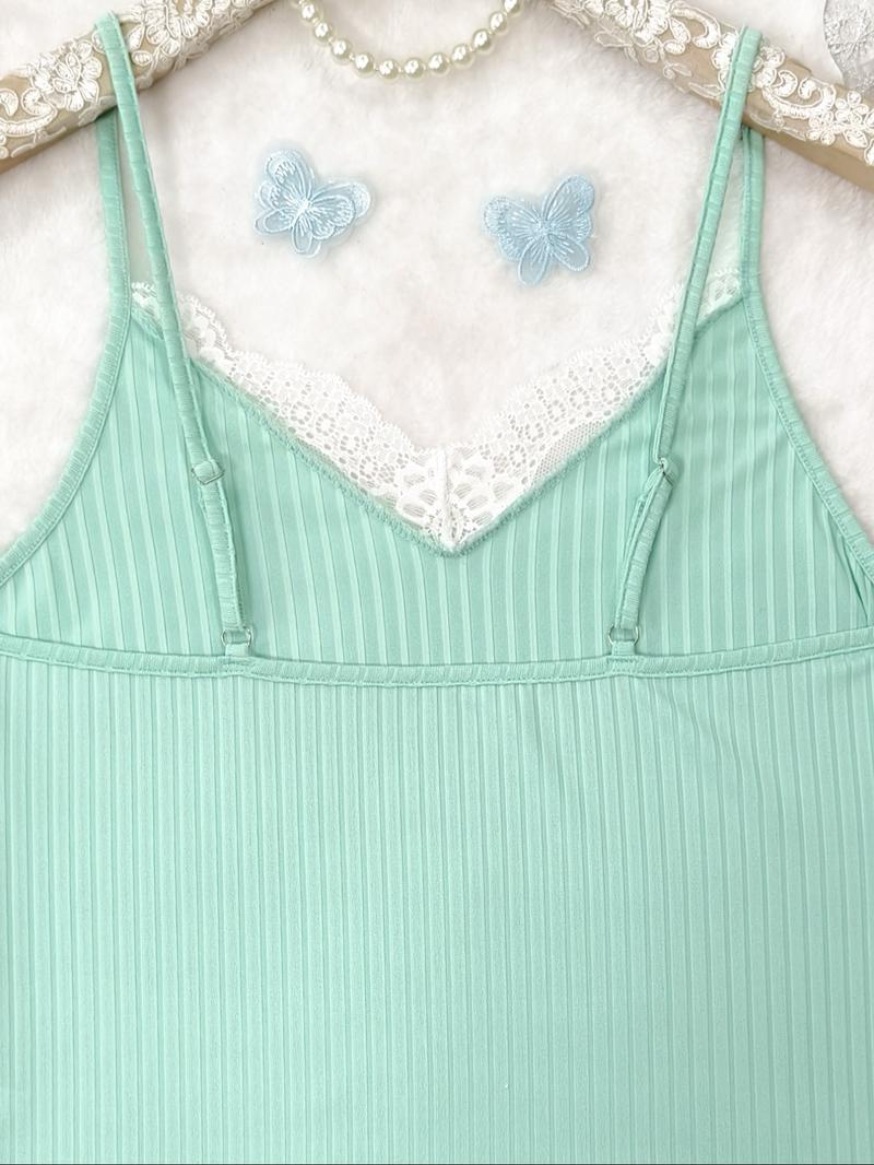 Women's Cami Top & Lace Trim Shorts Pyjama Two-piece Set, Casual Comfy Cami Top & Shorts Pj Set, Ladies Sleepwear for Summer