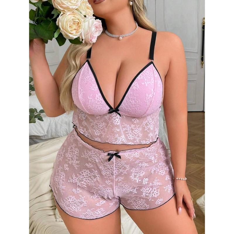 Plus Size Lace Bra And Panty  Set (Full Coverage) Womenswear Party curves  in   sheer  style ultra instant lift bra insert pajamas  party puleather  sexy  gift cowling mesh  babydoll avid  love  glam   of  the  day lingerie Piece Tops