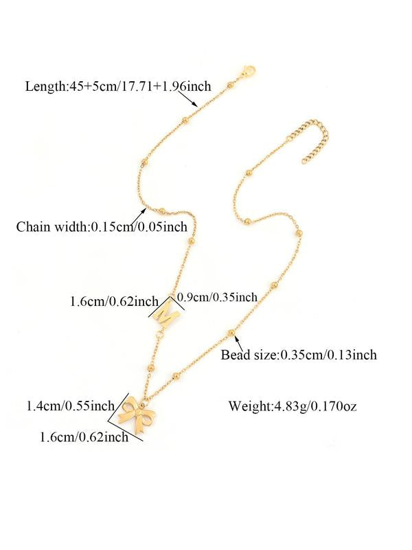 Initials Letter Bow Design Pendant Necklace