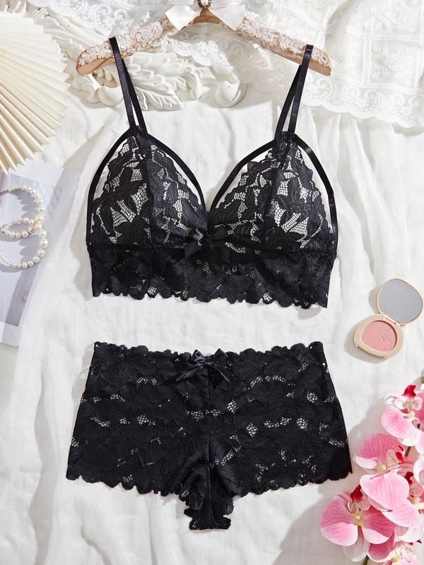 Plus Size Women's Lingerie Set with Sexy Lace Trim, Bra and Shorts Combo for Comfortable Layering, Lightweight Elegant Underwear for All-Day Wear