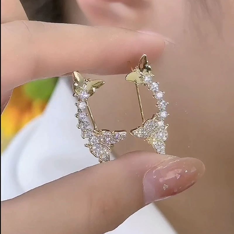 14K Gold-Plated Elegant Zircon Diamond Butterfly Crawlers