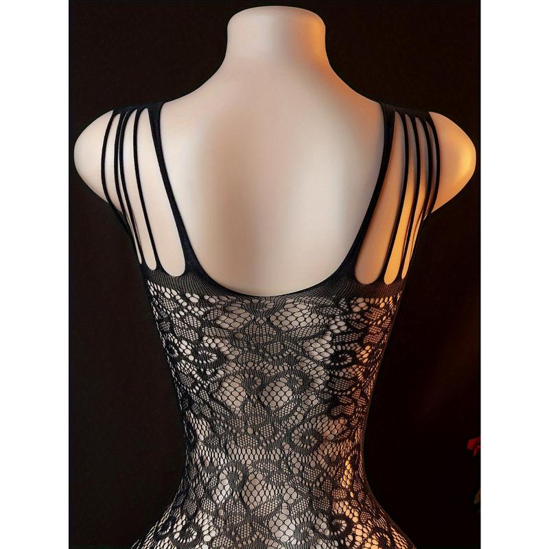 Women's seamless short-sleeved mesh dress, black leggings with lace and floral print, bold women's clothing, transparent lingerie, crotchless panties, exotic lingerie, small size, bedroom outfit Fabric Womenswear