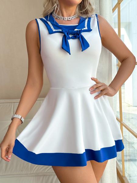 Women's Campus Style Student Pajama Dress, Comfortable Sleepwear for All Seasons, Plain Pattern Nightgown for Women