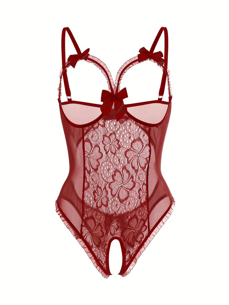 Women's tight open crotch one-piece sexy underwear Fabric Lace