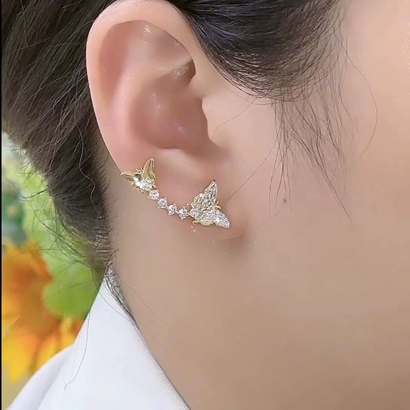 14K Gold-Plated Elegant Zircon Diamond Butterfly Crawlers