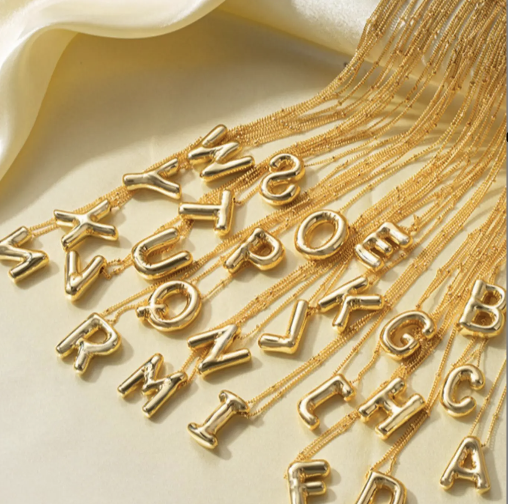 Gold bubble Initial necklace
