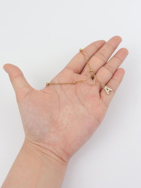 Initial necklaces for Women, Dainty Gold Letter Drop Necklace with Heart 14K Gold Plated