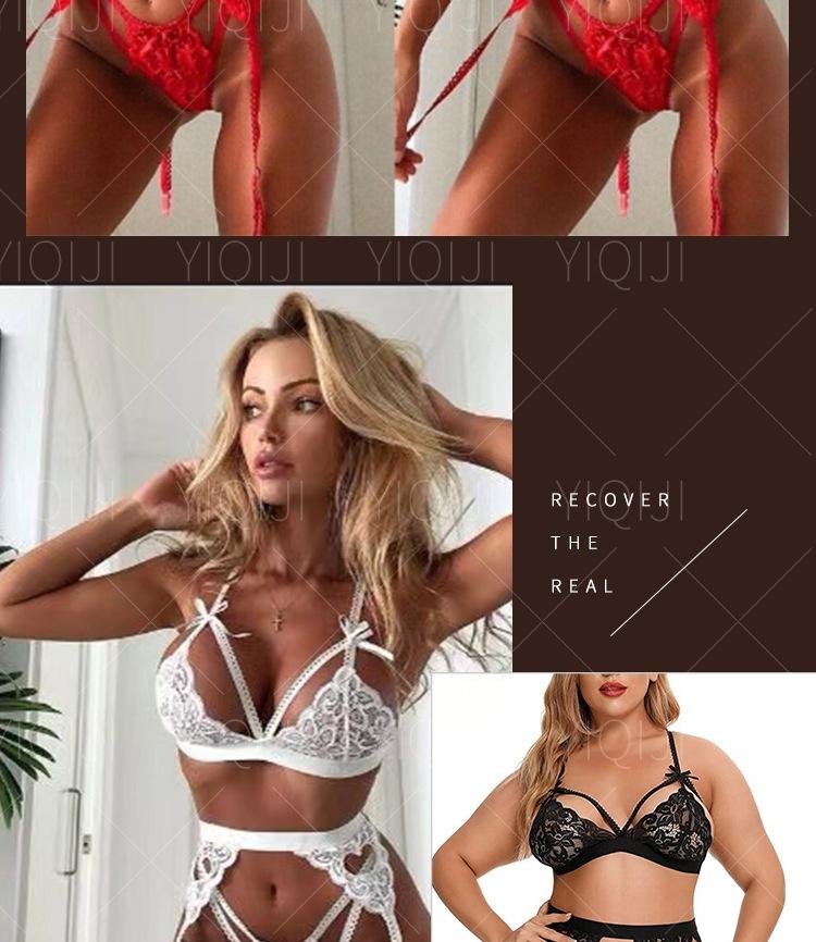 Sexy deep V buttocks exposed peach heart stockings three-piece sexy lingerie Sheer Panty Set Bodystocking