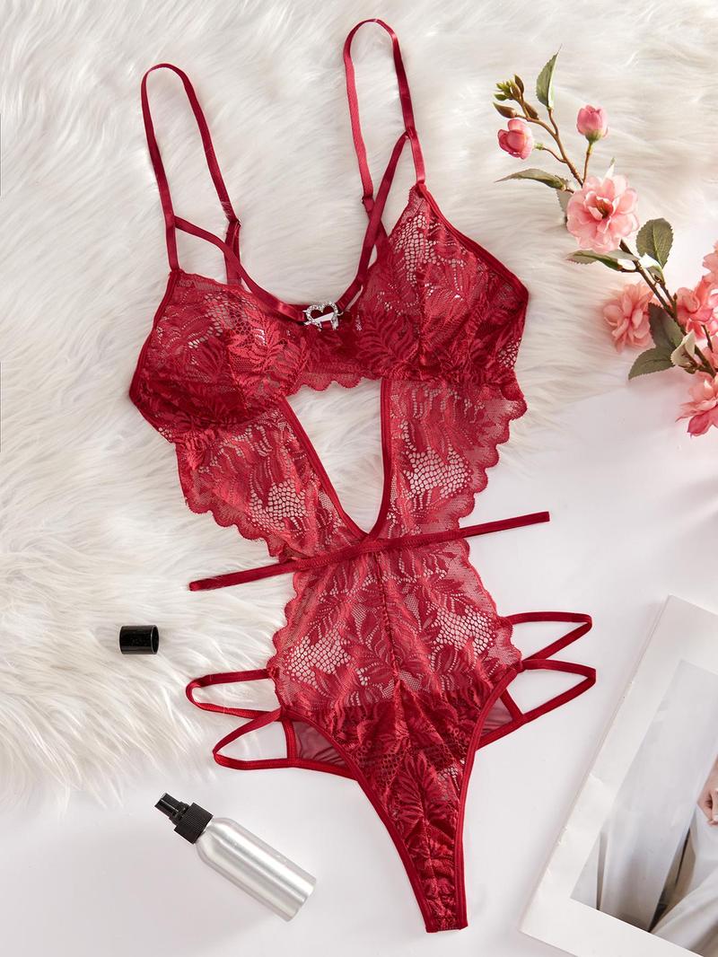 Women's Heart Shaped  Decor Sexy Lingerie Bodysuit, Elegant Comfy Breathable Lingerie for Daily Wear, Women's Lingerie for All Seasons