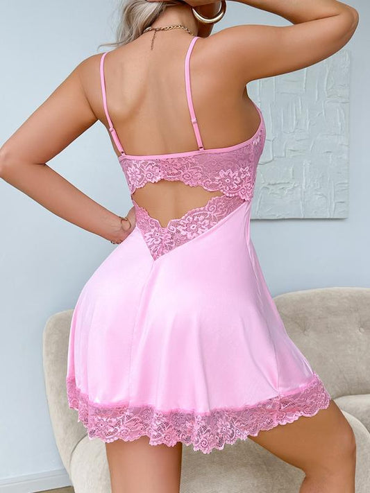 Women's Elegant Nightgown, Milk Silk Lace Trim Design, Four Seasons Wearable Sleepwear &, Comfortable Bedroom & Outdoor Use