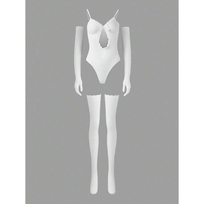 5 Piece Set Women's Sexy Bodysuit and Fishnet Set for Wedding Season Sheer Sleeve Strap Fabric Lingerie