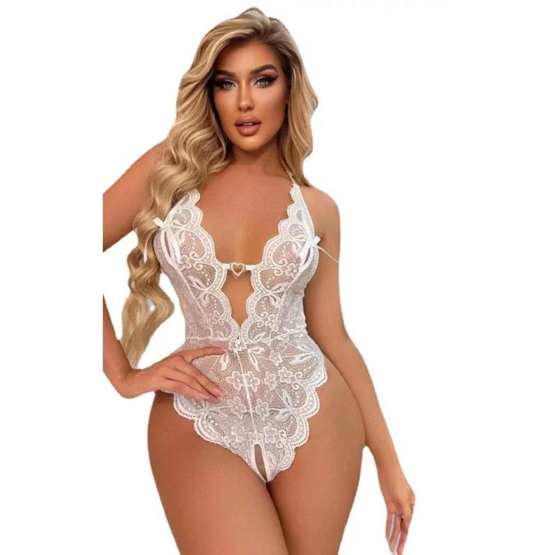 Women Plus Size Lace See-through Open Crotch One Piece Sexy Pajamas Lingerie for Bridal Womenswear Basic