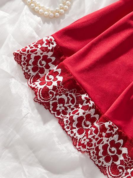 Women's Elegant Nightgown, Milk Silk Lace Trim Design, Four Seasons Wearable Sleepwear &, Comfortable Bedroom & Outdoor Use