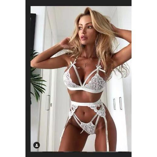 Sexy deep V buttocks exposed peach heart stockings three-piece sexy lingerie Sheer Panty Set Bodystocking