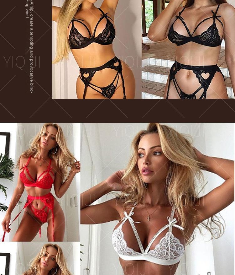 Sexy deep V buttocks exposed peach heart stockings three-piece sexy lingerie Sheer Panty Set Bodystocking