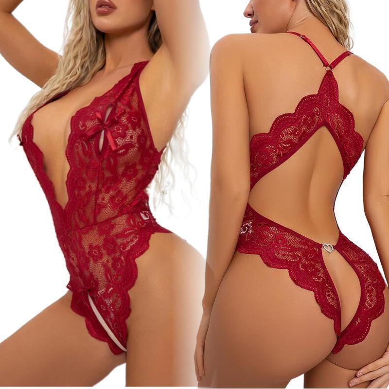 Sexy Lingerie No Need to Take Off Teasing Open Crotch Slightly Fat Passion Lace Plus Size See Through Sexy Pajamas Womenswear Basic White Minimalist Elegance Everyday Piece Style