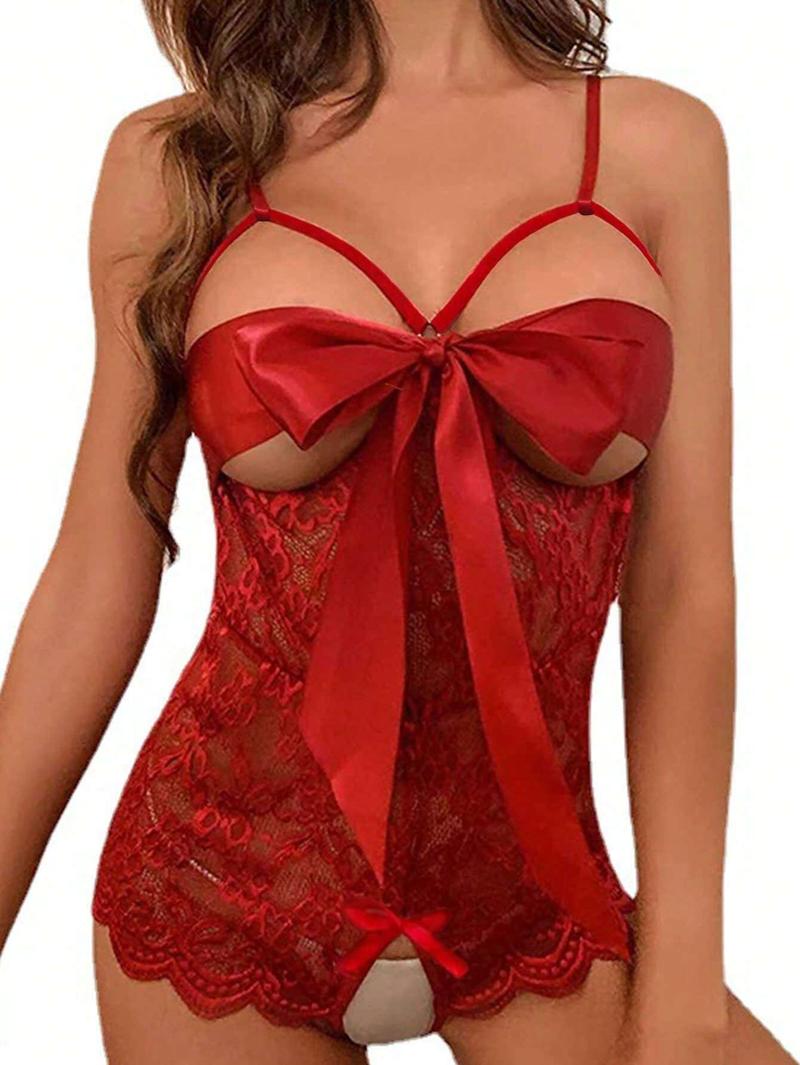 1pc Women's Sexy Lace Sheer Open Crotch Bodysuit for Party Wear