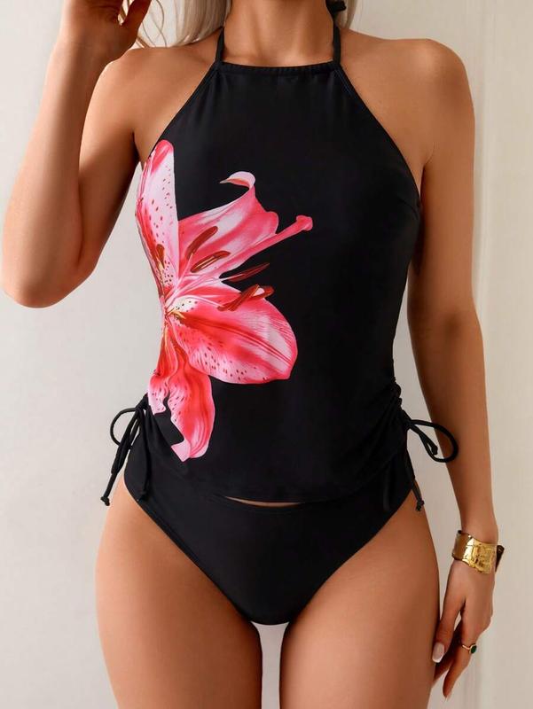 Swim  Women's Floral Print Spaghetti Strap Fashion Tankini Swimsuit