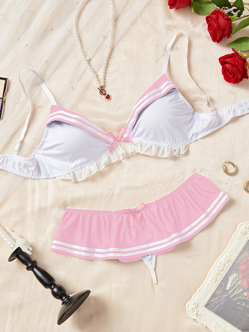 Ocean Style Lingerie Set - Women's Ruffled Bow Underwire Bra and Panties, Sexy Role Play Comfortable Design