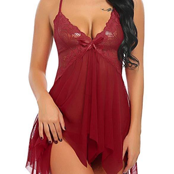 Ugreat Women Plus Size Lingerie Babydoll Dress Lace Chemise Sleepwear Mesh Nightgown with Thong V Floral Sexy night gown women Soft Womenswear