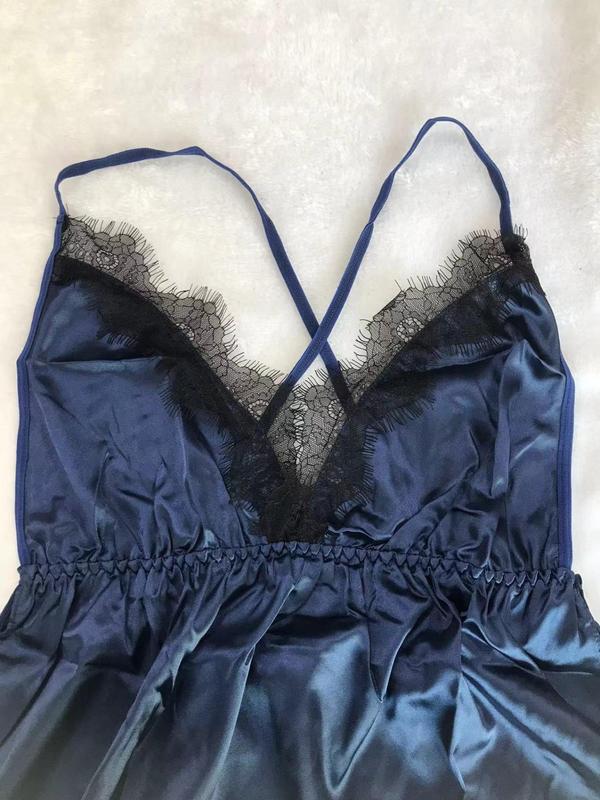 Women's Contrast Lace Criss Cross Backless Cami Nightdress, Split Hem Spaghetti Strap Nightgown, Women's Sleepwear for Summer