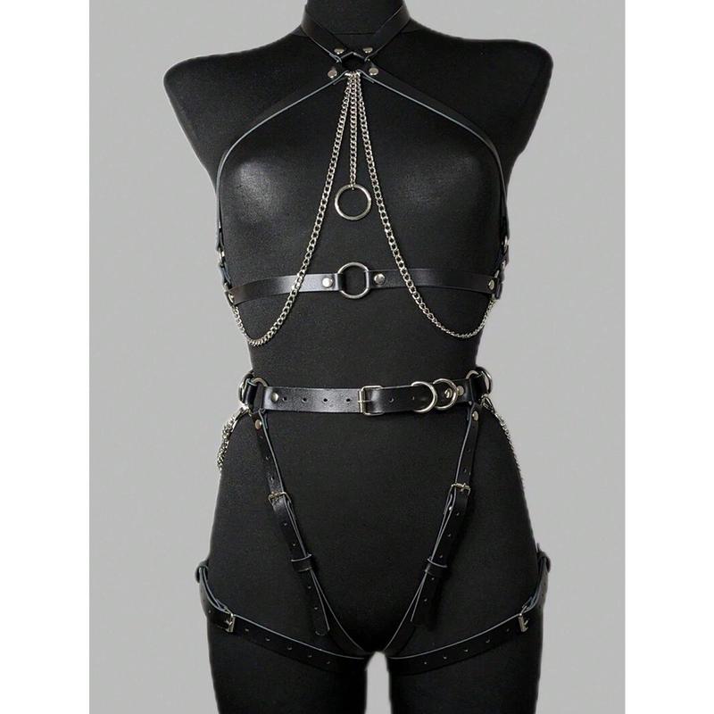 Women's Gothic Sexy Fashion Corset Lingerie Set with Leather and Lace Details for Festival Party Black Garters Comfortable Adjustable Strap Strapless Bodysuit