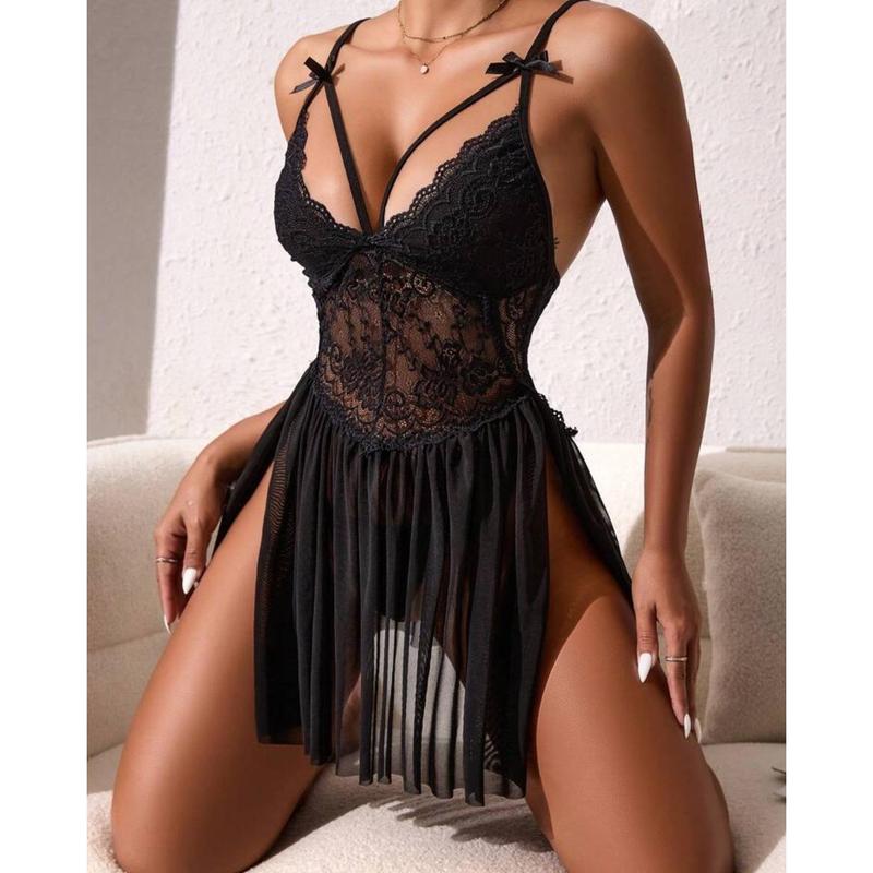 Women’s Sexy Suspender Perspective Mesh Skirt Pajamas Fabric Soft