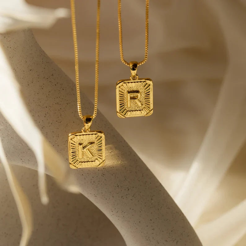 LAST DAY 49% OFF--18K Gold Square Initial Necklace Unisex