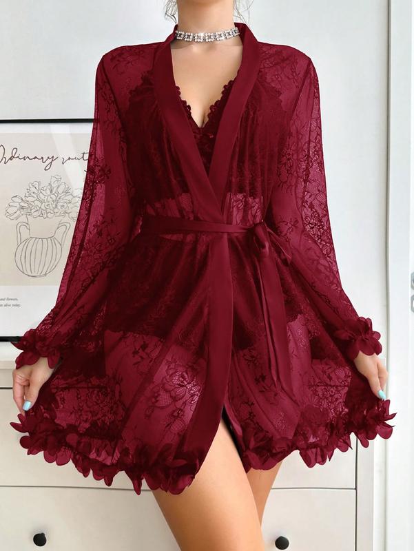 Silky Spell Women's Burgundy contrast night gown romantic neck teddy bodysuit one-piece woman Romantic Dress second vibes thong sexy sleepwear lacey elegant nightwear Vintage Preppy Plaid Crop Top acrylic blend Floral Lace Push-Up Lingerie Set