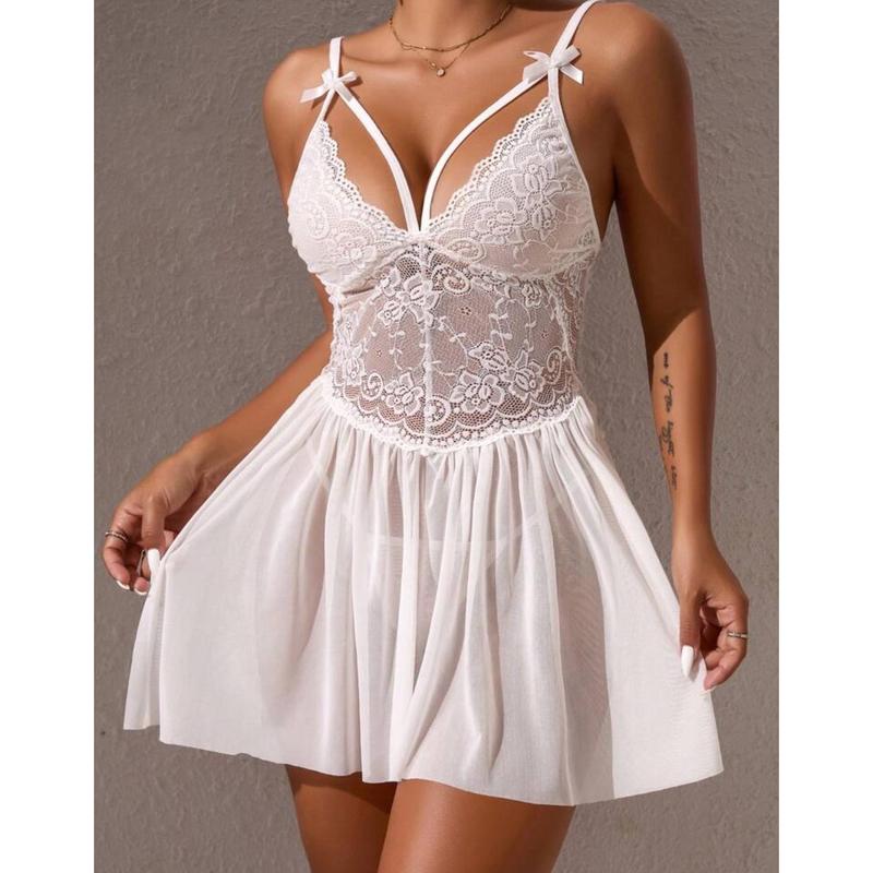 Women’s Sexy Suspender Perspective Mesh Skirt Pajamas Fabric Soft
