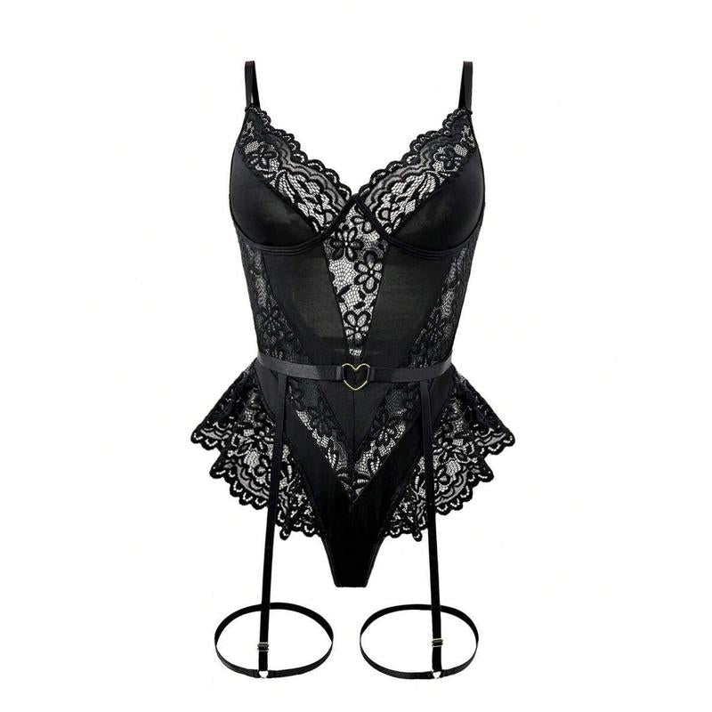 2 pcs/set women lace patch sexy bodysuits (no underwired/garter strap) Lingerie Polyester Womenswear Bra