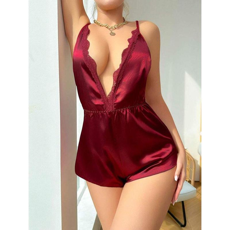 Black Backless Butterfly Design Sleepwear Romper Fit Sleeve Strap Womenswear Day Lingerie