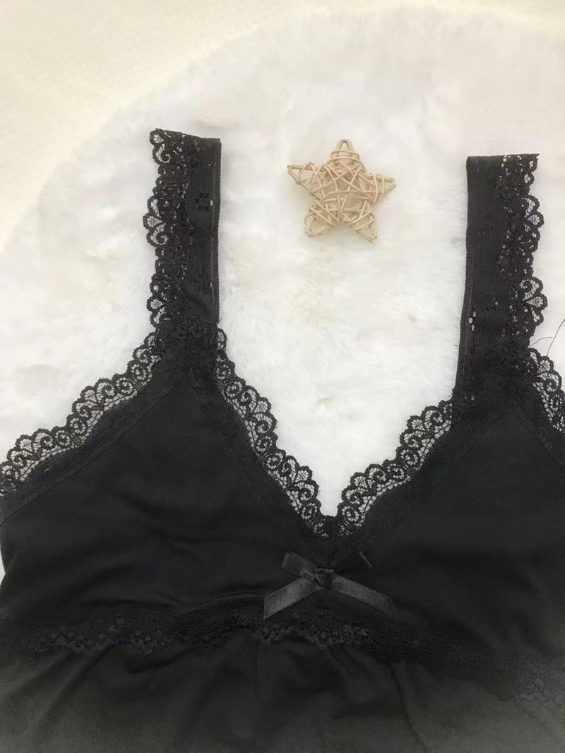 Women's Solid Lace Up Scallop Trim Bow Decor Cami Nightdress, Casual Soft Comfortable V Neck Sleeveless Nightgown for All Seasons, Ladies Sleepwear for Indoor Wear