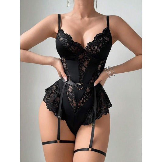 2 pcs/set women lace patch sexy bodysuits (no underwired/garter strap) Lingerie Polyester Womenswear Bra