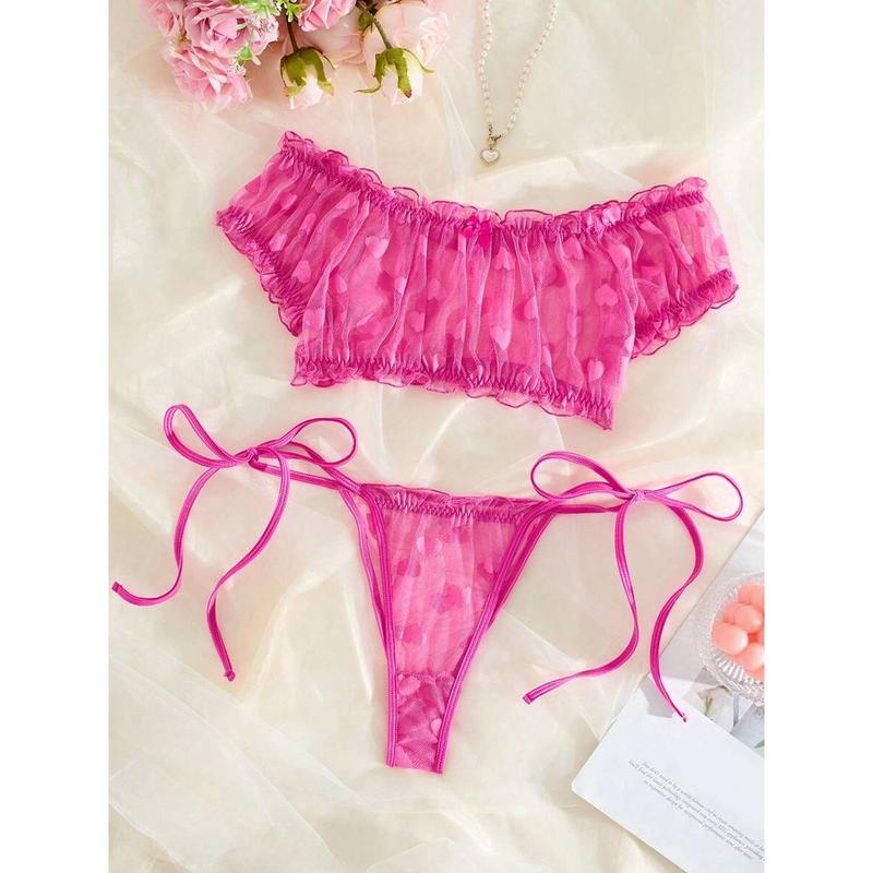 2pcs Women's Mesh Wireless Bra And G-String Panties Lingerie Set For Wedding Season Fabric Womenswear Day Party